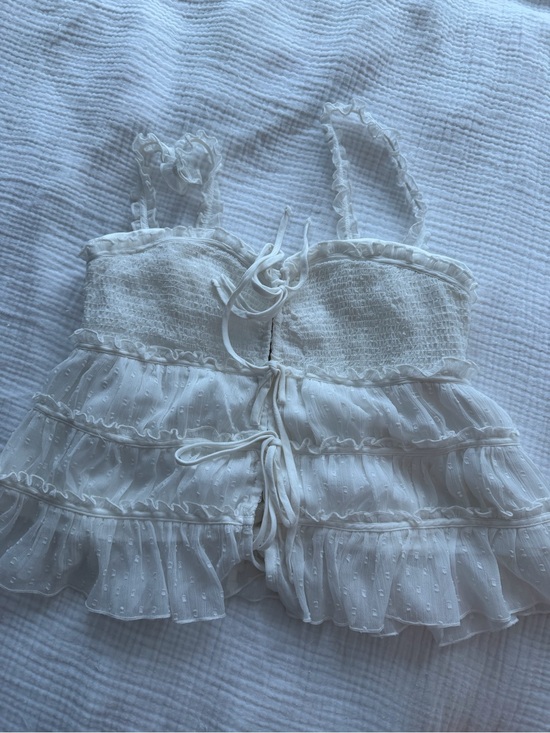 Free People Tops - Free People White Smocked Ruffle Tiered Tank Top